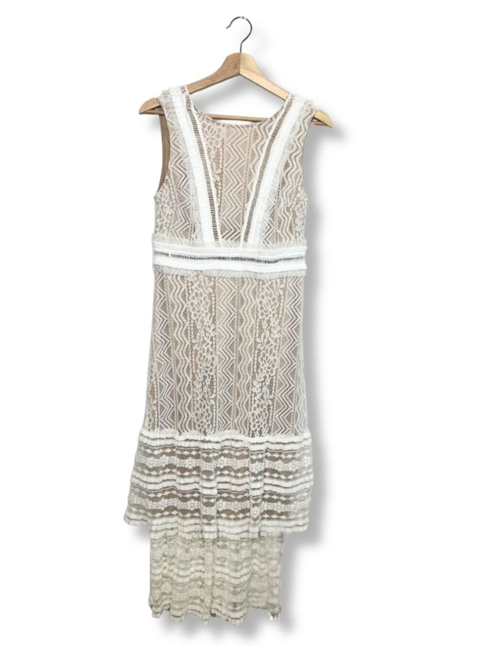 Lulus Garden Soiree White Lace Tiered Midi Dress Sleeveless Romantic Bridal M